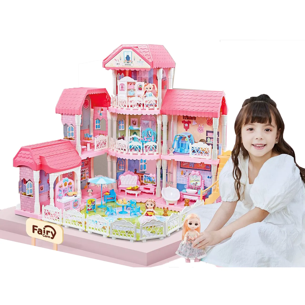 Dollhouse minyatürleri kız hediye Gabby DIY lüks kale Villa Suite mobilya oyuncaklar prenses bebek evleri oyna Pretend