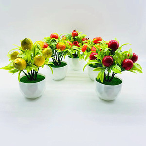 Bonsaï artificiel Qi Xing, fruit de la fortune, plante en pot en plastique de 15 cm, ornement décoratif d'intérieur - Product Image 1