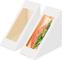 Boîte à sandwich triangulaire jetable biodégradable blanche et marron avec fenêtre en papier pour l'emballage de la restauration rapide (vente en gros)