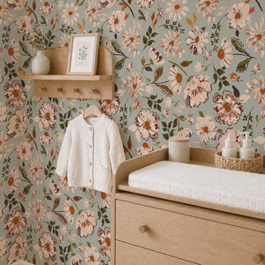<span class=keywords><strong>Papier</strong></span> <span class=keywords><strong>peint</strong></span> floral vintage à coller, vert sauge, fleurs dessinées à la main, autocollant amovible en vinyle, murale pour la décoration de la maison - Product Image 1