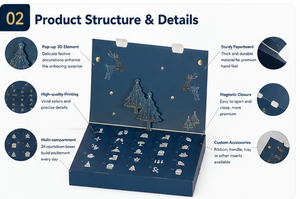 Empaque de Regalo Premium para Minoristas con Logotipo Personalizado en Estampado Metálico y Diseño de Temporada, Caja de Regalo Calendario de Adviento - Product Image 4