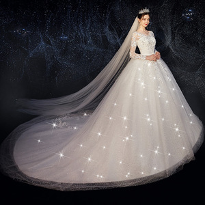 Summer Wedding Dress 2026 New Arrival Long Sleeve Mori Girl Style Dreamy Starry Sky Simple Popular Long Train Empire Waist - Product Image 2
