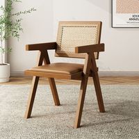 Chaise de salle à manger en rotin et bois massif de style nordique moderne du milieu du siècle, avec accoudoirs rembourrés, pour la maison, le bar et le salon