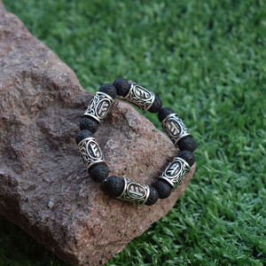 Bracelet pour femme en alliage <span class=keywords><strong>de</strong></span> zinc avec perles <span class=keywords><strong>de</strong></span> <span class=keywords><strong>lave</strong></span> et runes vikings SanLan - Product Image 6