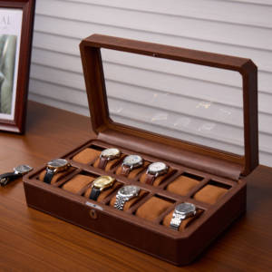 Cao cấp da đồng hồ tổ chức hộp sang trọng 12 khe cắm Nâu cổ tay hộp đồng hồ - Product Image 4