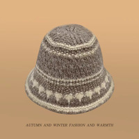 Automne hiver tricoté bloqué seau chapeau pour femmes à la mode dôme chaleur doux et polyvalent laine pêcheur chapeau