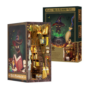 CuteBee Magical Apothecary Miniature Model 20x20cm Wooden DIY <b>Bookend</b> With Touch Control Light For Youth - Product Image 1