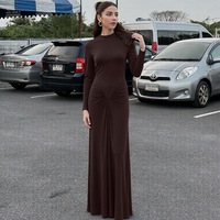 Schlankmachendes, elegantes Kleid für Damen, langärmelig, kaffeefarben, westliche Kleider, Rüschen-Maxikleid, Kleidung