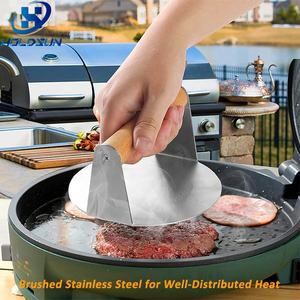 Prensa de <span class=keywords><strong>hamburguesas</strong></span> de acero inoxidable resistente de 6 pulgadas con logotipo personalizado con mango de madera de haya pintada en rojo para hacer <span class=keywords><strong>hamburguesas</strong></span> de carne - Product Image 5