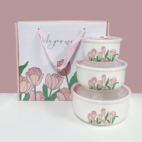 Ensemble cadeau de quatre bols à riz en céramique écologiques à motif floral, avec boîte cadeau colorée et personnalisation du logo sur le dessus – Vente chaude