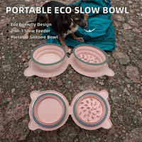 Gamelle pliable en silicone 2-en-1 pour chiens et chats, anti-étouffement, écologique, étanche, portable pour les voyages en extérieur