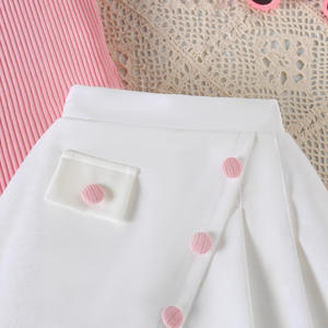 Conjunto de Dos Piezas de Ropa para Niñas, Top sin Mangas con Cuello <span class=keywords><strong>y</strong></span> Abertura en el Pecho <span class=keywords><strong>y</strong></span> Pantalones Cortos Acanalados - Product Image 3
