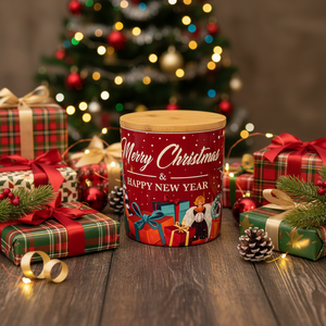 Joli pot à biscuits de Noël en céramique, contenants de cuisine, couvercles en <span class=keywords><strong>bois</strong></span> amovibles, étanches, durables, écologiques, forme cylindrique - Product Image 5