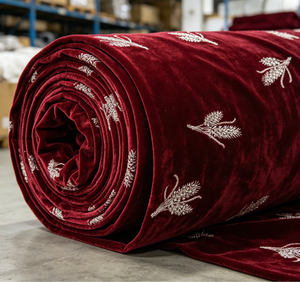 Esclusiva Offerta: <span class=keywords><strong>Velluto</strong></span> <span class=keywords><strong>Bordeaux</strong></span> con Ricamo di Perline a Forma di Spiga di Grano, Ideale per Abiti da Cerimonia Autunno-Inverno - Product Image 4