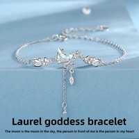 Bracelet à pampilles en argent sterling 925 plaqué rhodium, motif Lune et Osmanthus, inspiré de la déesse Laurier, idéal pour fille - Vente en gros