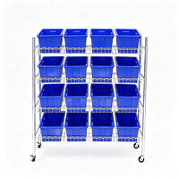 Étagères modulaires en fil chromé à 4 niveaux, rayonnage d'entrepôt en acier, poteaux réglables, capacité de charge de 250 kg, déplacement facile du rayonnage pour usage industriel