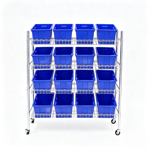 Scaffalature Modulari <span class=keywords><strong>in</strong></span> Filo Cromato a 4 Livelli, Scaffale Industriale <span class=keywords><strong>in</strong></span> <span class=keywords><strong>Acciaio</strong></span> con Pali Regolabili, Portata 250kg, Scaffalatura Mobile <span class=keywords><strong>per</strong></span> Uso Industriale - Product Image 1