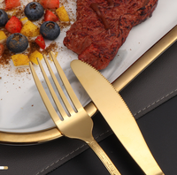 Ensemble de Couverts de Luxe Modernes Écologiques en Acier Inoxydable Doré et Argenté Gaufré pour Cadeaux (Couteau à Steak, Fourchette, Cuillère) - Vente en Gros