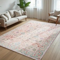 Tapis de salon antidérapant, doux, lavable en machine, tapis de sol bohème rose à fleurs, tapis de décoration pour chambre à coucher, tapis lavables