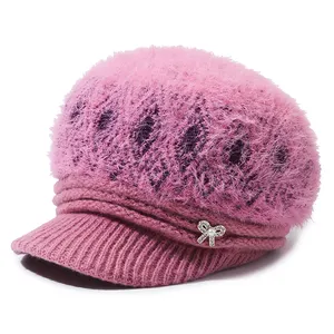 Wholesale Custom Double Thickened Warm Soft Fashion Women's Knitted Winter Hats