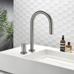 Basin Faucet Single Handle Pull Out <b>Spray</b> Ceramic Valve Deck <b>Mounted</b> Hot Cold Water Sink Tap - Product Image 2