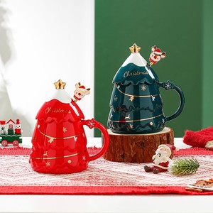 Tasse à café en céramique avec couvercle, 400 ml, cadeau de Noël amusant, motif arbre de Noël - Product Image 4