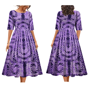 Harga terbaik kustom warisan desain Pulau pakaian wanita ukuran besar setengah lengan pas dan suar lipit Gaun panjang ayun - Product Image 4