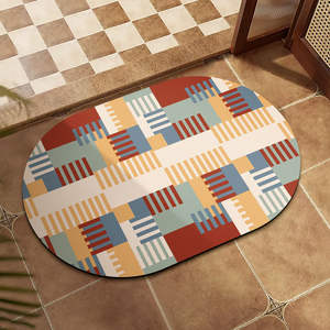 Alfombra absorbente para baño, diseño geométrico ovalado, fibra de poliéster, diseño minimalista, antideslizante, para entrada de puerta del baño - Product Image 4