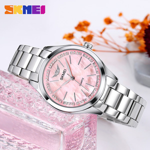 Skmei Women's Quartz Watch Gold Stainless Steel Strap Diamond Face Analog Business Style 9mm Thin Case - Product Image 4