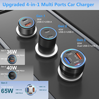 Chargeur de voiture rapide personnalisable en gros PD 65W QC3.0, 2 USB, 2 Type C, adaptateur d'alimentation multi-chargeur pour appareil photo