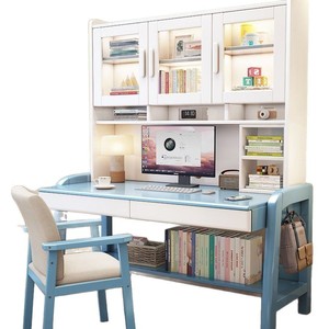โต๊ะคอมพิวเตอร์ไม้เนื้อแข็งพร้อมชั้นวางหนังสือ 80x60x190 ซม. สำหรับโฮมออฟฟิศห้องอ่านหนังสือโต๊ะเขียนหนังสือ - Product Image 5