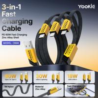 Kabel Data YooKiE CB98 60W 3 in 1 TPE Nylon Braided USB-A ke Type-C//Micro 1M 3A Pengisian Cepat untuk Ponsel