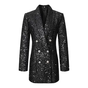 Phụ nữ giản dị Áo Câu Lạc Bộ Áo Khoác Blazers dài tay áo phụ nữ Sequins nhung Blazer