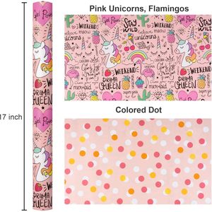 Pink Unicorn <b>Wrapping</b> <b>Paper</b> 17in x 32.8ft Reversible Dot Design Gift Wrap for Birthday Valentine Mother's Day Graduation - Product Image 4