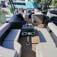 Bateau ponton en fibre de verre personnalisable de 22 pieds avec cabine, porte-cannes, moteur hors-bord, haute vitesse, pour divertissement familial, pêche sportive et croisière