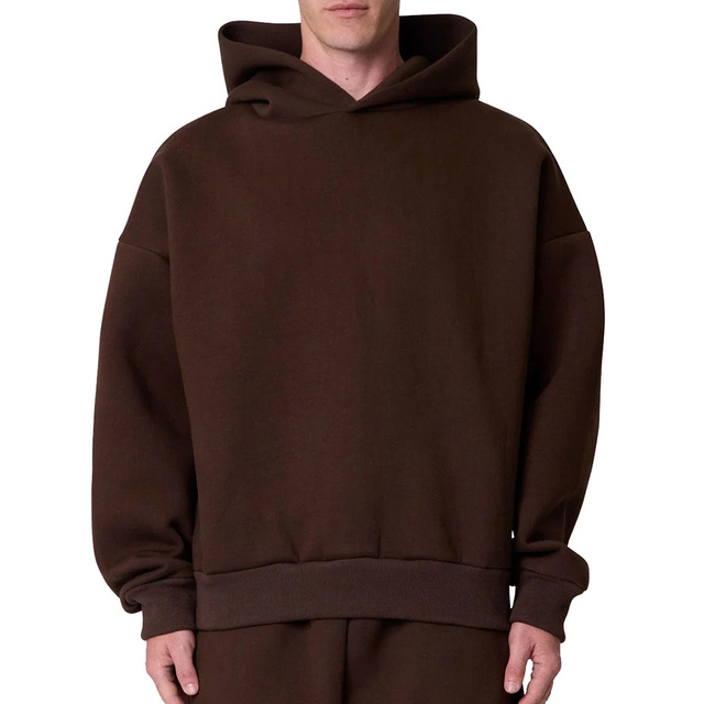 Custom Logo Heavyweight Oversized 400gsm Cotton Brown Hoody Bulk Plain Pullover Fleece Winter Men's Casual Boxy Fit Hoodies
