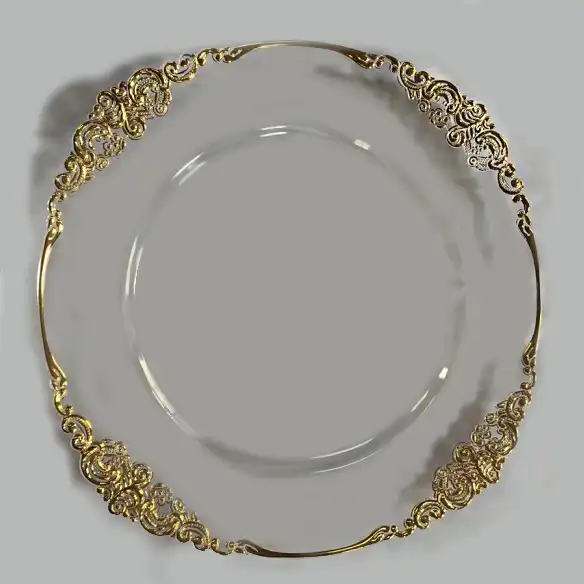 New Design Clear Plastic Lader Platen Met Goud Of Zilver Gedessineerde Trim Voor Wedding