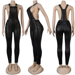 Vendita calda <span class=keywords><strong>in</strong></span> <span class=keywords><strong>pelle</strong></span> Pu bretelle per le donne <span class=keywords><strong>tuta</strong></span> <span class=keywords><strong>in</strong></span> <span class=keywords><strong>pelle</strong></span> <span class=keywords><strong>nera</strong></span> per le donne <span class=keywords><strong>tuta</strong></span> larga per le donne - Product Image 5