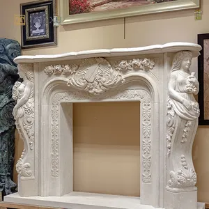 Huaxu популярный дизайн ручной работы декоративные женские статуи камин мантии Италия боттичино мраморный камин для интерьера виллы