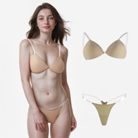 Ensemble soutien-gorge sans couture ODM, sexy et transparent, sans armatures, bralette invisible triangulaire, avec culotte string assortie