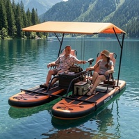 Plataforma Flotante Inflable Tipo Catamarán, Doble Tabla de SUP con Toldo, Mesa y Asientos