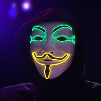 Masque facial LED d'Halloween avec lumière froide phosphorescente, design en V pour les fêtes costumées et les spectacles