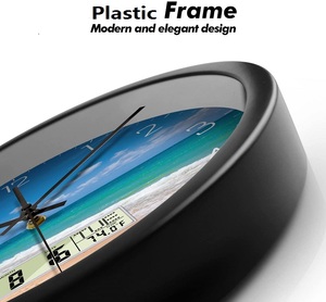 12 inch hiện đại tùy chỉnh đồng hồ treo tường với lịch và ngày đại dương sóng biển ngày bãi biển và nhiệt độ LCD đồng hồ im lặng đồng hồ - Product Image 5