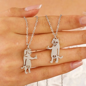 Collar con Colgante de Acero Inoxidable Divertido Estilo Hip Hop, Collar Personalizado con Colgante de Animal (Gato, Perro) Hueco de Titanio, Collar de Amistad <span class=keywords><strong>para</strong></span> Mujer - Product Image 1