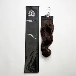 Sac d'extension de cheveux 15x74cm avec fermeture à glissière sac d'emballage d'extensions de cheveux queue de cheval noire pour emballer les extensions de cheveux