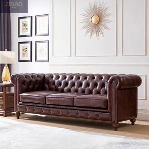 Chất Lượng Cao Mỹ Retro Sô Cô La Nâu Chesterfield Da Hiện Đại Cắt Ghế 3 Chỗ Ngồi Phòng Khách <span class=keywords><strong>Sofa</strong></span> Đặt Đồ Nội Thất - Product Image 5