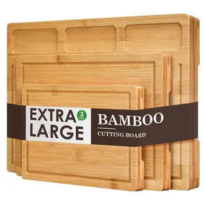 Preisgünstiges multifunktionales Küchen-Obstschneidebrett Bambus-Schneidebrett-Set mit Saft-Rolle