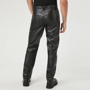 Chiusura <span class=keywords><strong>con</strong></span> bottoni personalizzati in vita <span class=keywords><strong>con</strong></span> zip 5 <span class=keywords><strong>tasche</strong></span> <span class=keywords><strong>pantaloni</strong></span> in finta pelle slim fit da uomo - Product Image 3