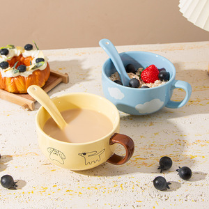 Mug à petit-déjeuner en céramique mignon avec anse, jaune et bleu, tasse individuelle pour filles, cadeaux 2025, fabriqué à Chaozhou - Product Image 4