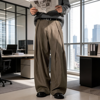 Pantalon de Costume Formel Classique Rétro Plissé Taille Moyenne Coupe Droite Ample pour Homme – Personnalisation OEM